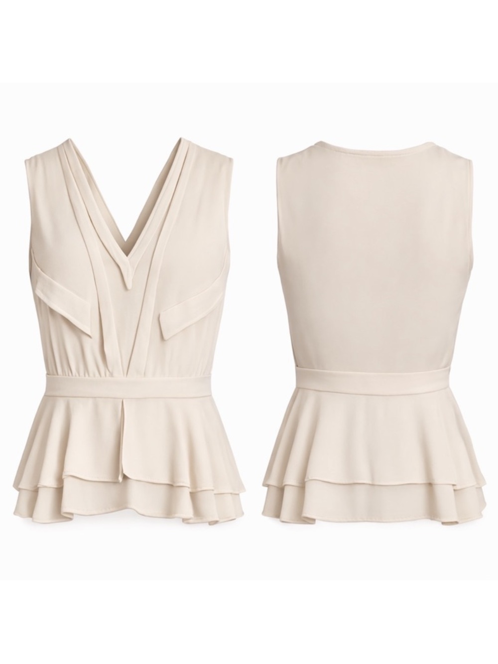 Diane Von Furstenberg Talisha Silk Ecru Peplum Top Size 4 - Picture 4 of 10